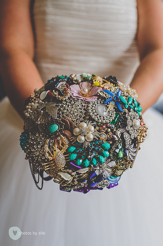 A collection of pretty vintage brooches makes a stunning bouquet.