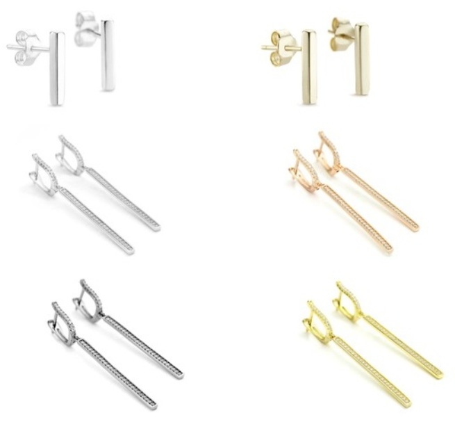 Sterling Silver or Gold Bar Earrings For Women