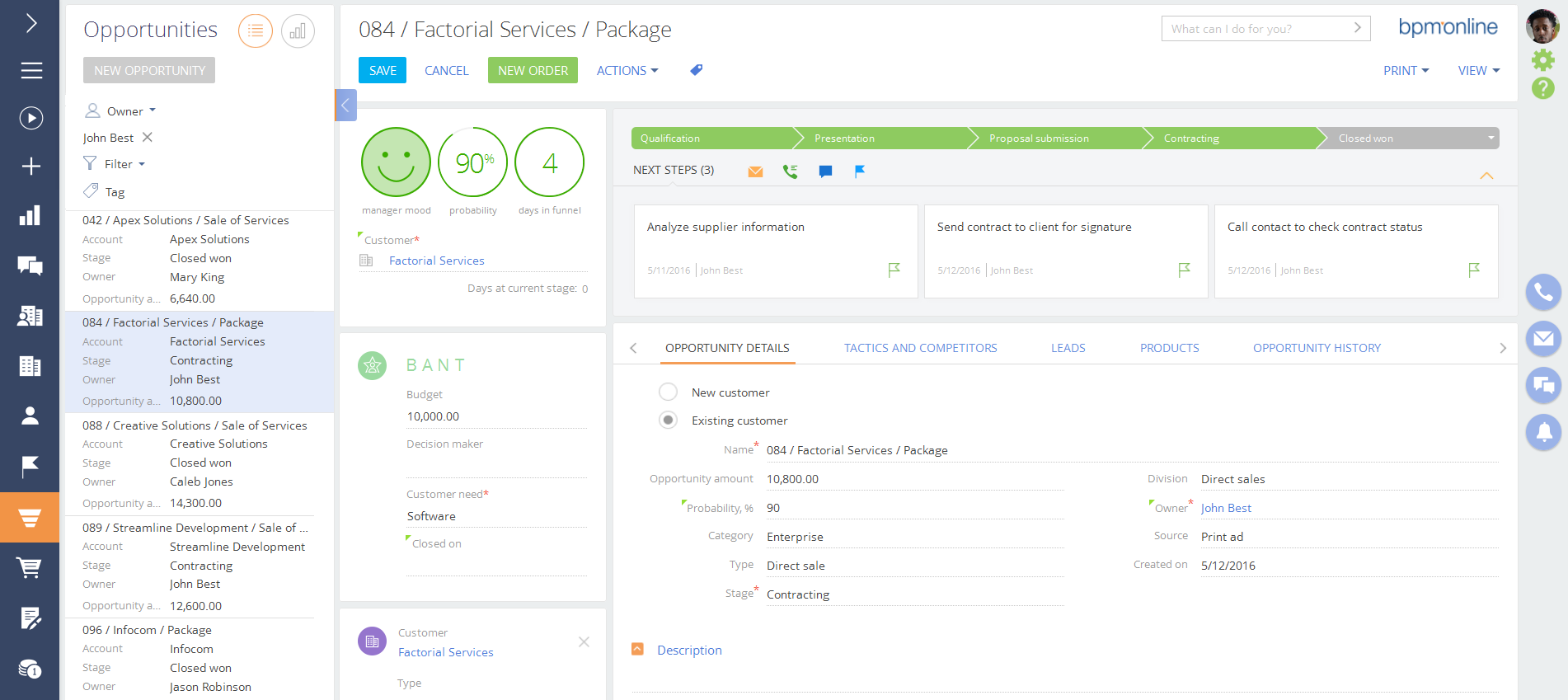 bpmonline CRM finance